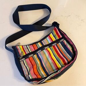 Lesportsac Rainbow Stripe Classic Hobo Bag with Navy Strap